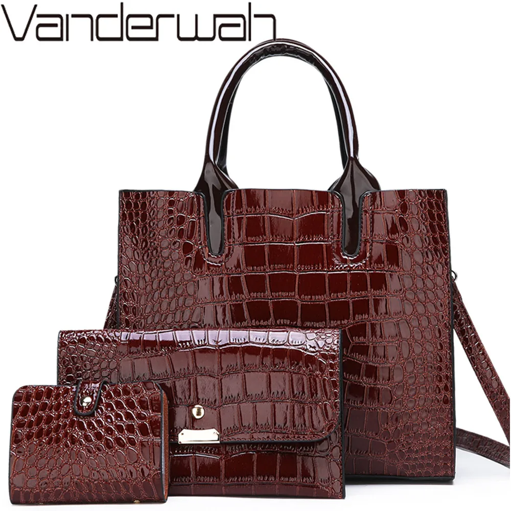 3 комплекта высококачественных женских сумок из лакированной кожи черная