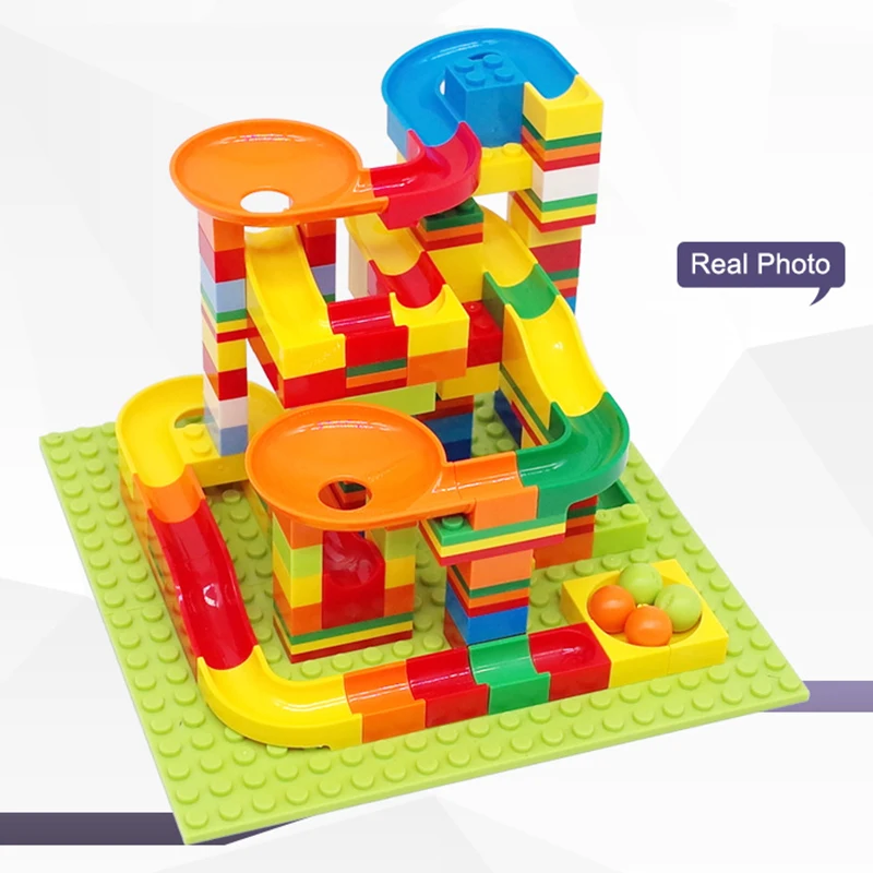 140 PCS Legoings  Marble Race Run Duploed Block Compatible Building Blocks Funnel Slide Blocks Assemble Educational Toys For Chi
