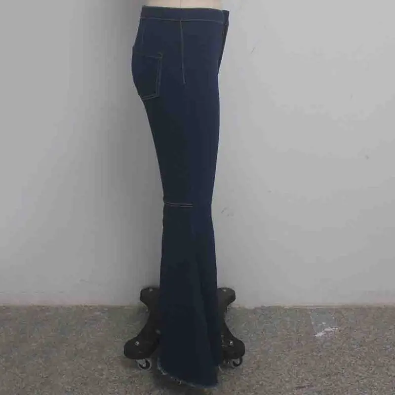 Женские джинсы больших размеров с расклешенным низом, винтажные синие обтягивающие сексуальные женские расклешенные брюки, джинсы с высокой талией, джинсовые расклешенные брюки, осенние и зимние