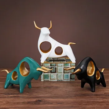 

Nordic Cattle Statuette Modern Art Resin Sculpture Figurine Modern Home Decoration Accessories Animal Craft