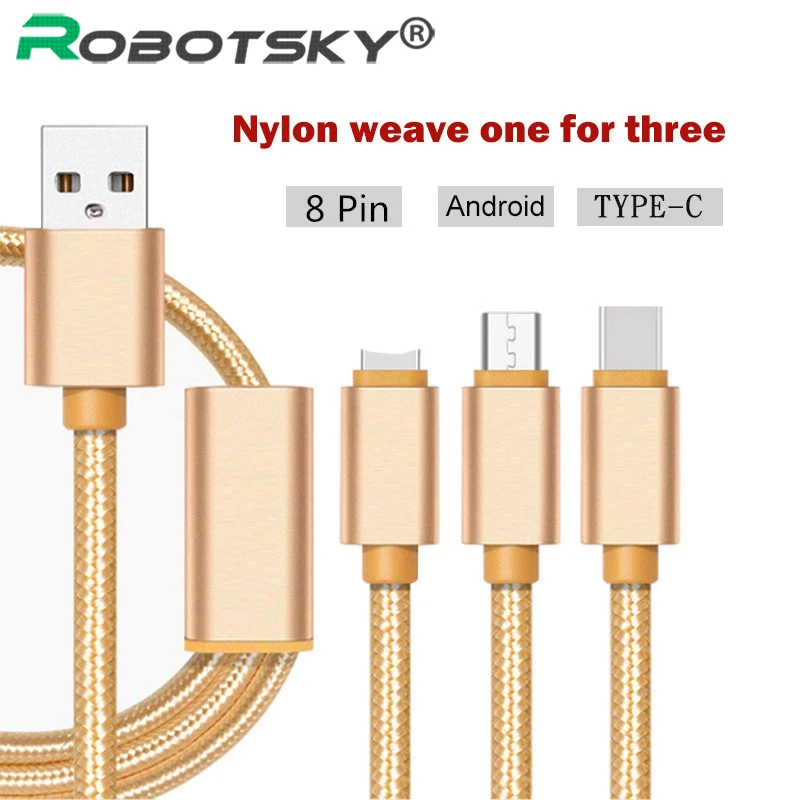 

3 IN 1 USB Data Cable Micro Type C 8 Pin For Huawei Quick Charge Cables For Samsung Galaxy S9 S8 Fast Charging Cord