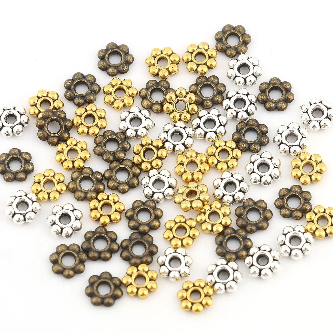 200pcs 6mm Gold Silver Color End Metal Wheel Charm Beads Daisy Flower Loose Spacer Beads For DIY Jewelry Making Accessories
