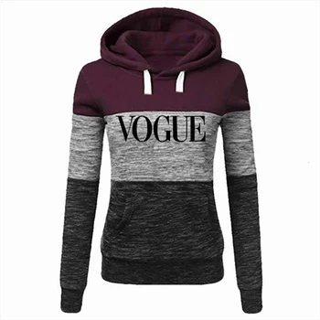 

Splice VOGUE Letters Print Hoodies For Women Sweatshirt Femmes Kawaii Hoodies Women Sweatshirts Frauen Corduroy Pattern Pockets