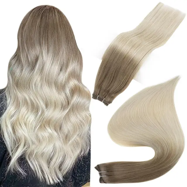 Full Shine Human Hair Weft Extensions Hair Bundles Ombre Blonde Color 100g Sew In Silky Straight Remy Skin Double Weft For Salon 8 60