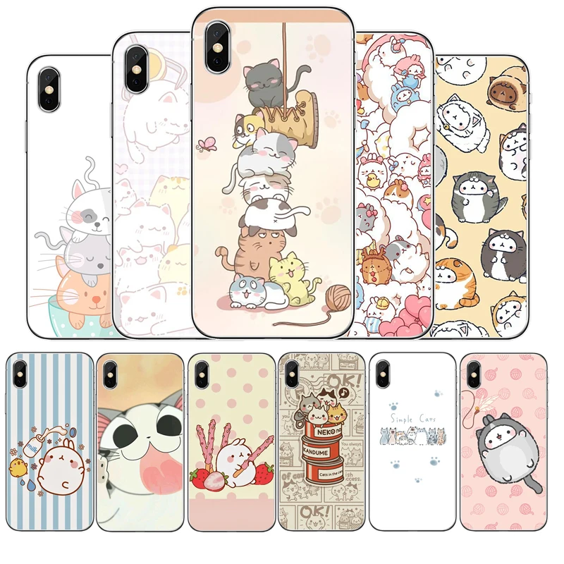 Kawaii Molang мультфильм аниме Кот рисунок ТПУ Мягкие силиконовые чехлы Чехол для