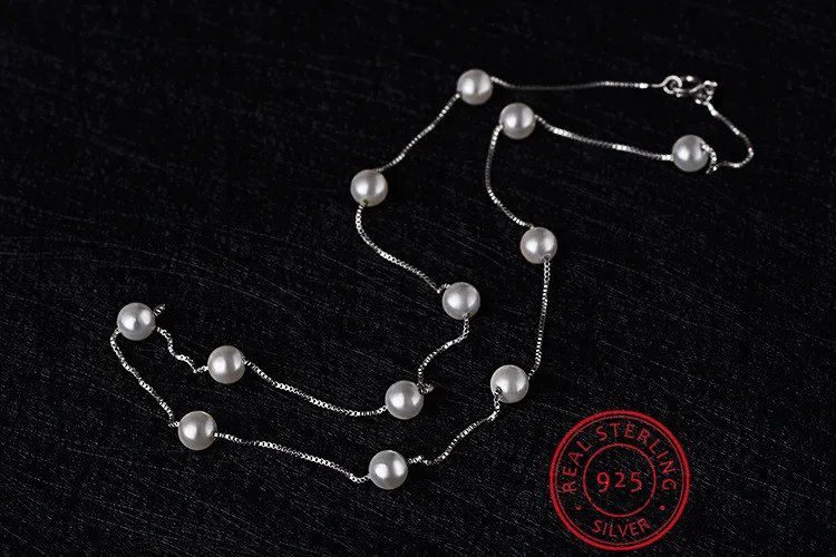 925 Sterling Silver Jewelry 12 Pcs 6mm Pearl Box Chain Choker Necklace Kolye Collares Bijoux Femme S-n54 silver necklace