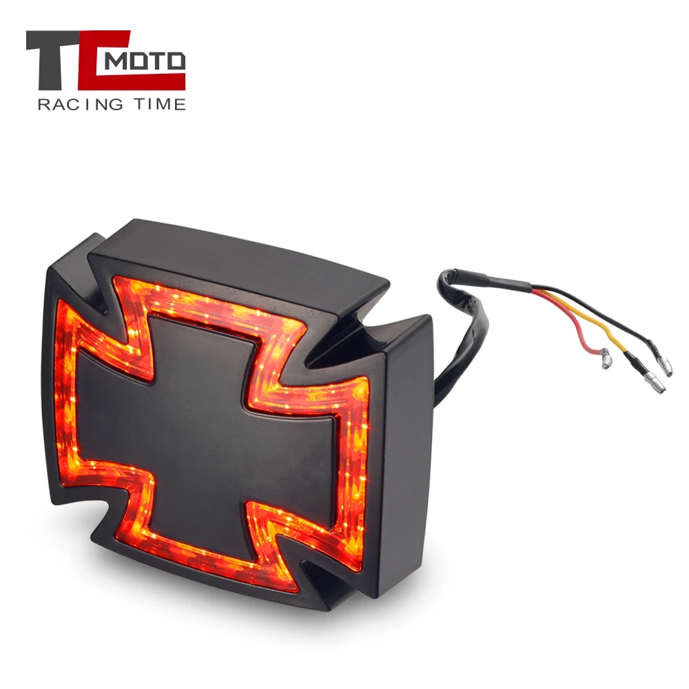 Universal Motorcycle Rear Light LED Brake Lamp Maltese Cross Motocross License Plate for Harley Chopper Bobber Cafe Racer |
