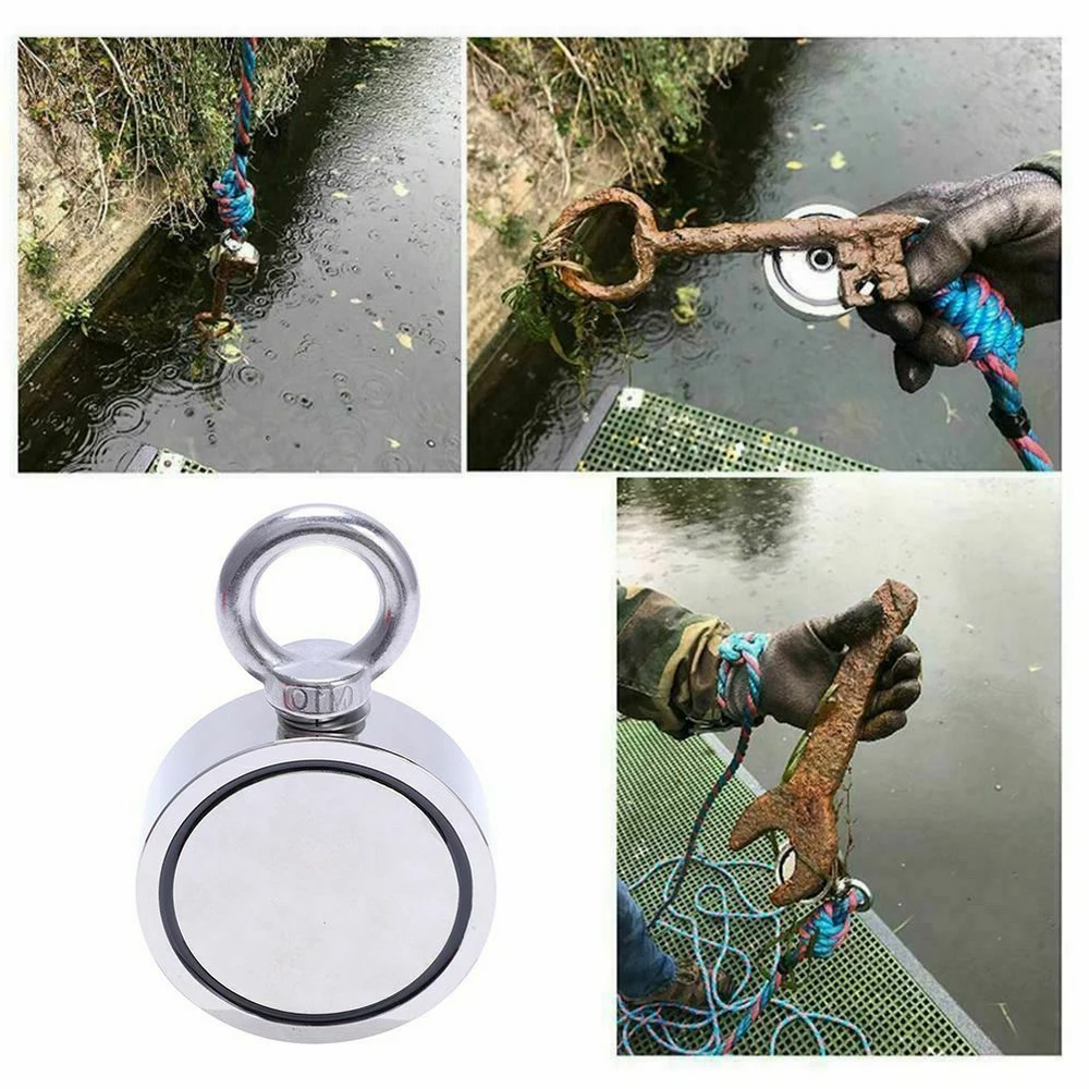 94MM corde 10M Argent 600Kg NdFeB aimants acier double face simple détecteur de métal aimant néodyme pêche 