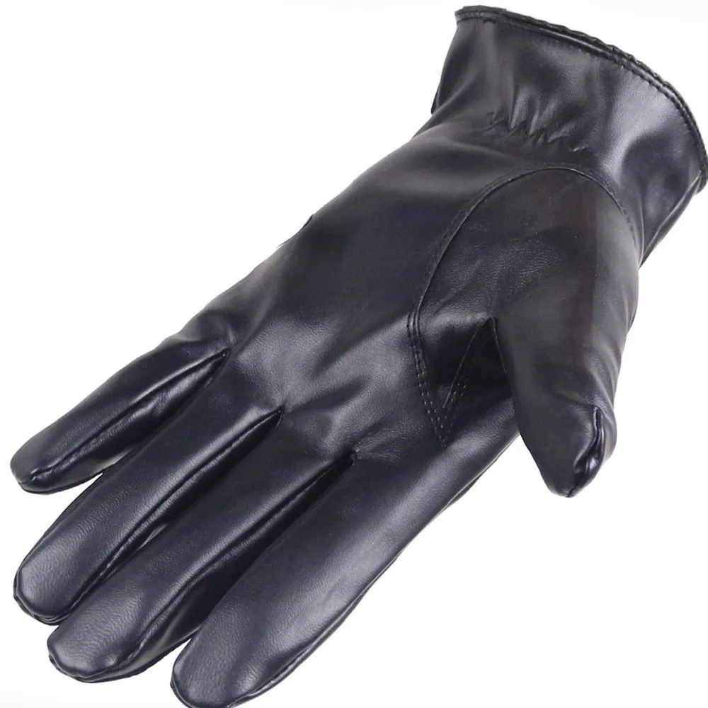 Мужские зимние кожаные перчатки теплые кнопки сенсорный экран вождения мягкая подкладка ветрозащитный мотоцикл велосипедные перчатки guantes
