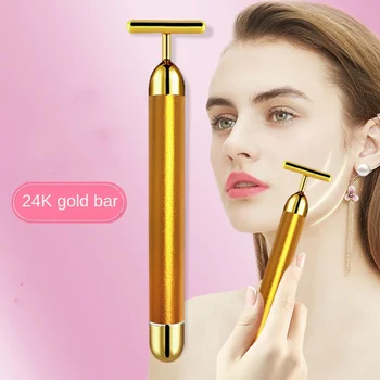 

24k Gold Energy Beauty Bar Set 3d Face Vibration Massager Facial Massager Anti Aging Skin Tighten Firm Roller Reduce Double Chin