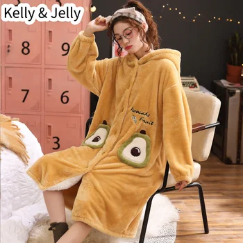 

Nightgown women's autumn and winter style thickened plush coral Plush long pajamas flannel bathrobe nightdress home clothes