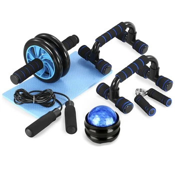 

TOMSHOO 5-In-1 AB Wheel Roller Kit press roller Push-Up Bar Jump Rope Hand Gripper Knee Pad Abdominal home gym fitness Equipment