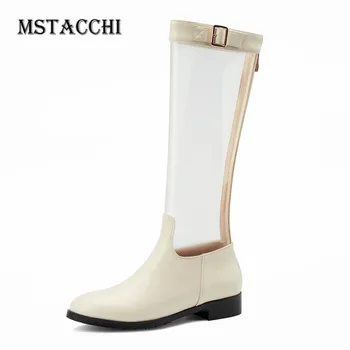 

Mstacchi Girl Lucency Patchwork Metal Decoration Combat Boots Unique Woman Flat Zipper Les Bottes Basses Concise Round Toe Boots