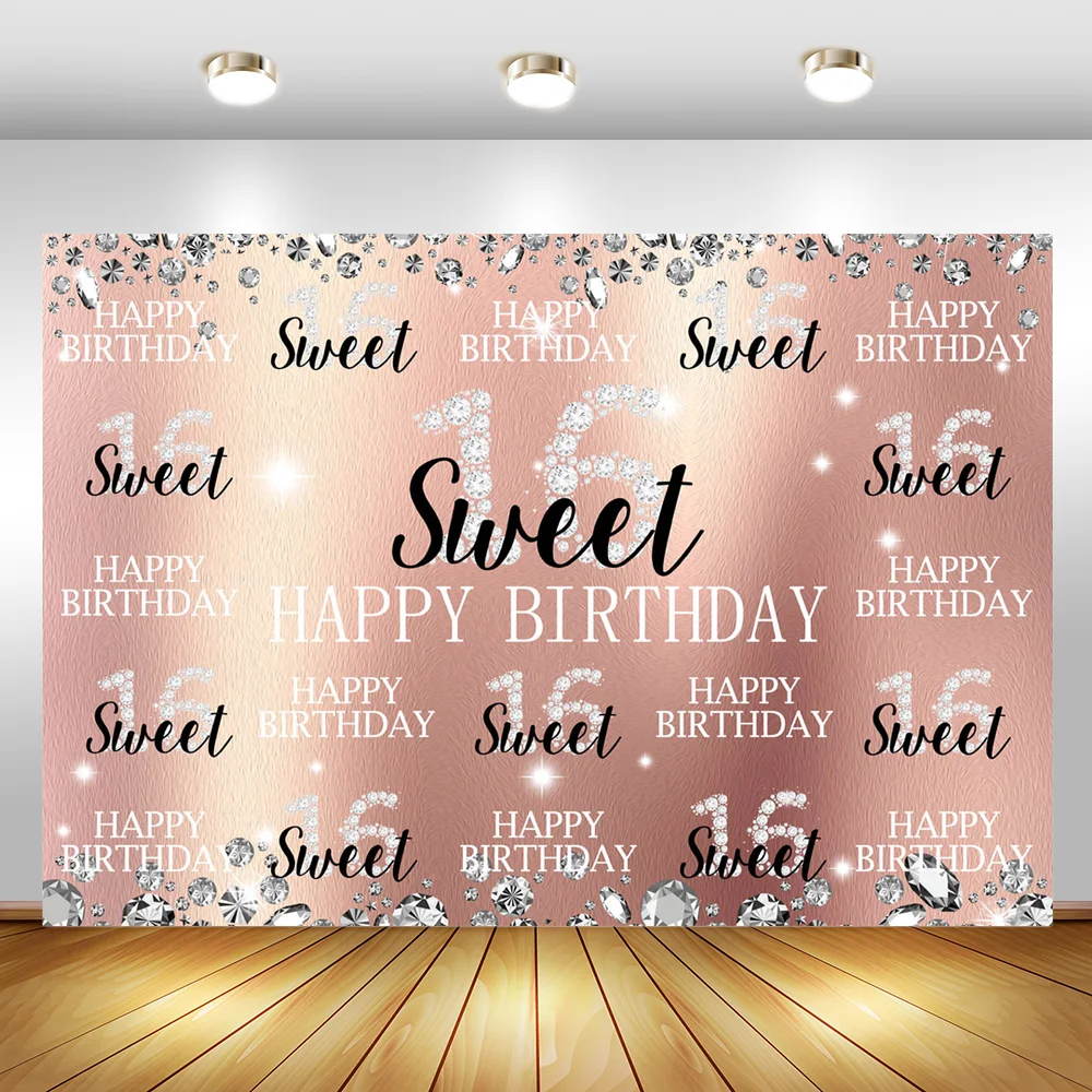 Розовое золото сладкий 16th день рождения фон для фотографии алмаз задний Вспышка