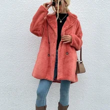 

Foreign Trade Top 2021 Autumn Loose Solid Color Large Lapel Single Breasted Thickened Plush Cardigan Fall Jacket for Women