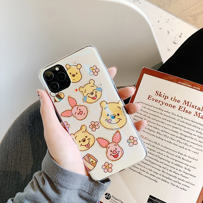 Синий светильник, блестящие чехлы с бриллиантами для iphone 11Pro XS Max X XR, мягкий чехол с мультяшным медведем для iphone 11, 7, 8 Plus, задние чехлы