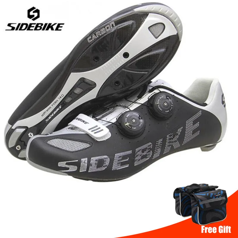 SIDEBIKE/Обувь для шоссейного велоспорта из углеродного волокна; комплект с педалью; sapatilha ciclismo; ультралегкие велосипедные самозакрывающиеся мужские кроссовки - Color: black add bag