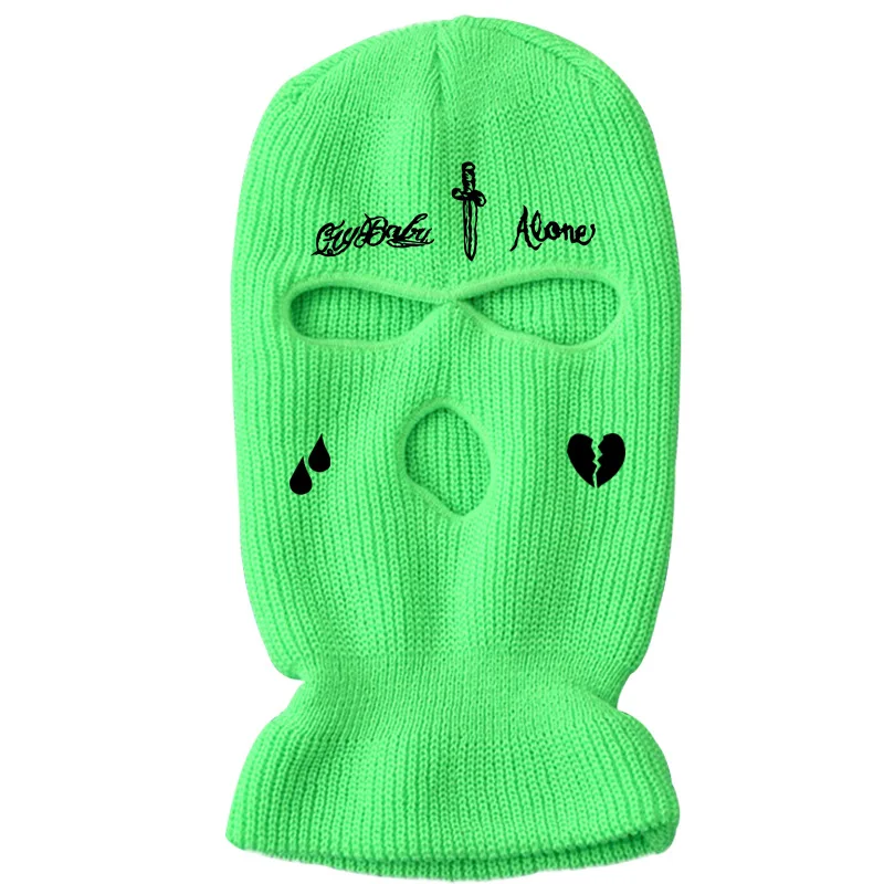 2021 New Winter Warm Ski Mask Hats 3-Hole Knit Full Face Cover Balaclava Hat Unisex Funny Party Embroidery Beanies Riding Caps skully hat men's