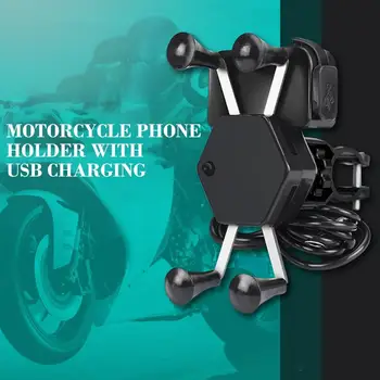 

Motorcycle Phone Holder With Usb Charging Abs X-Type Automatic Lock 2.1A Mobile Phone Navigation Rack Car Charger