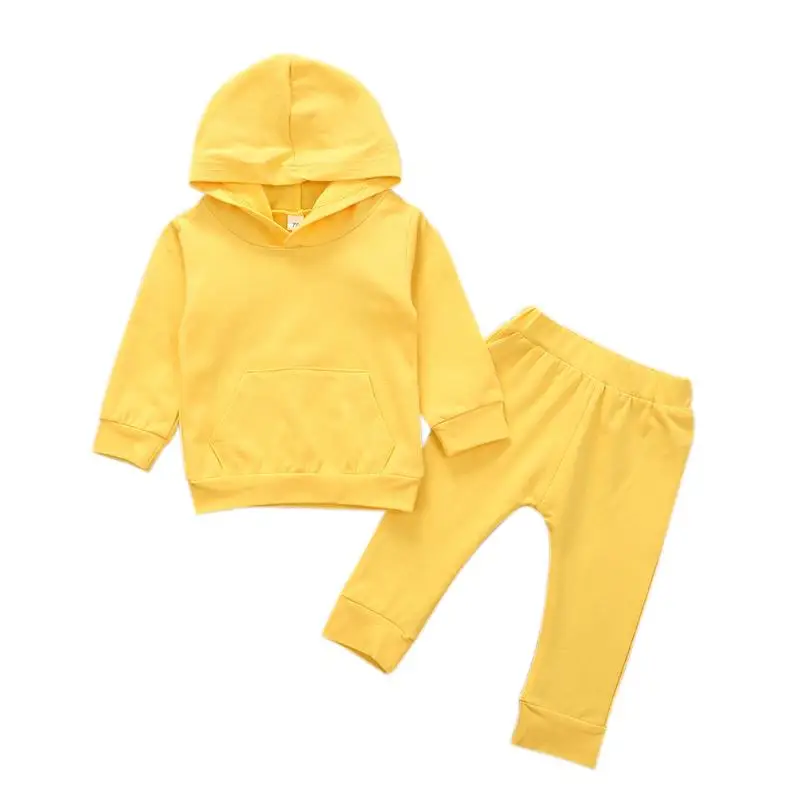 Хлопковая толстовка с капюшоном для малышей; удобные дышащие мягкие и эластичные штаны; Спортивный костюм; милый комплект повседневной одежды - Цвет: Цвет: желтый