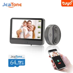 Jeatone campainha com vídeo inteligente tuya, 720p, wi fi, vídeo, olho mágico, controle remoto por aplicativo, conversa bidirecional, vídeo inteligente, sem fio