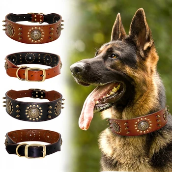 Cool Pet-Collar de piel sintética para Perro, Collar ajustable con tachuelas para Perro grande, medianos y grandes para perros, Pitbull K9