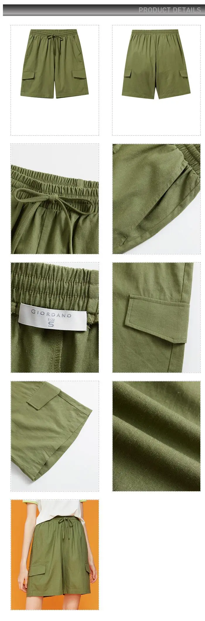 Giordano женские шорты женские льняно-хлопковые эластичные шорты Карго с поясом повседневные летние шорты с карманами Feminino 95406230