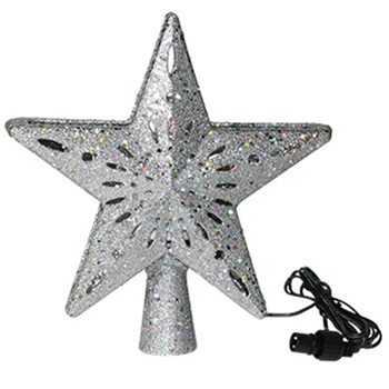 

New Lighted Christmas Tree Toppers with Snowflake Projector, 2-In-1 Silver Glittered Star Tree Topper Snowfall LED Lights, Night