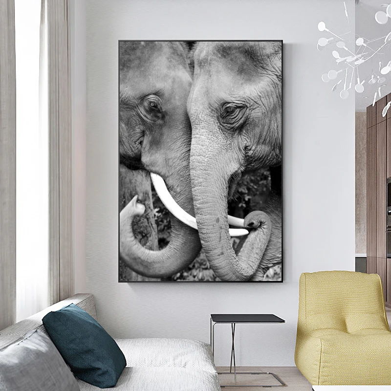 

RELIABLI ART Wall Art Elephants Love Relative Picture Canvas Painting Modern Decoration For Living Room Bedroom Study NO FRAME