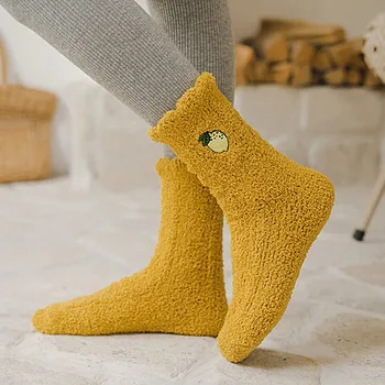 

Personality Fashion Home Women Girl Soft Bed Floor Embroidery Fruit Sleeping Mid Socks Comfortable Autumn Winter Socks