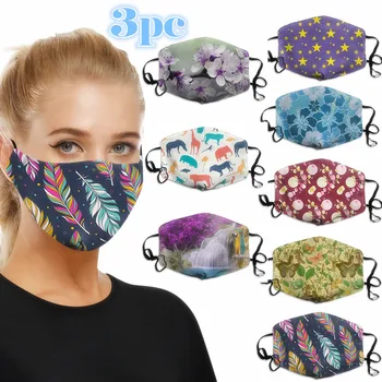 

3pc Mouth for Dust Quick-drying Face Cover Reusable maschere Anti Face Adjustive Washable Earloop Cartoon Printing mascaras