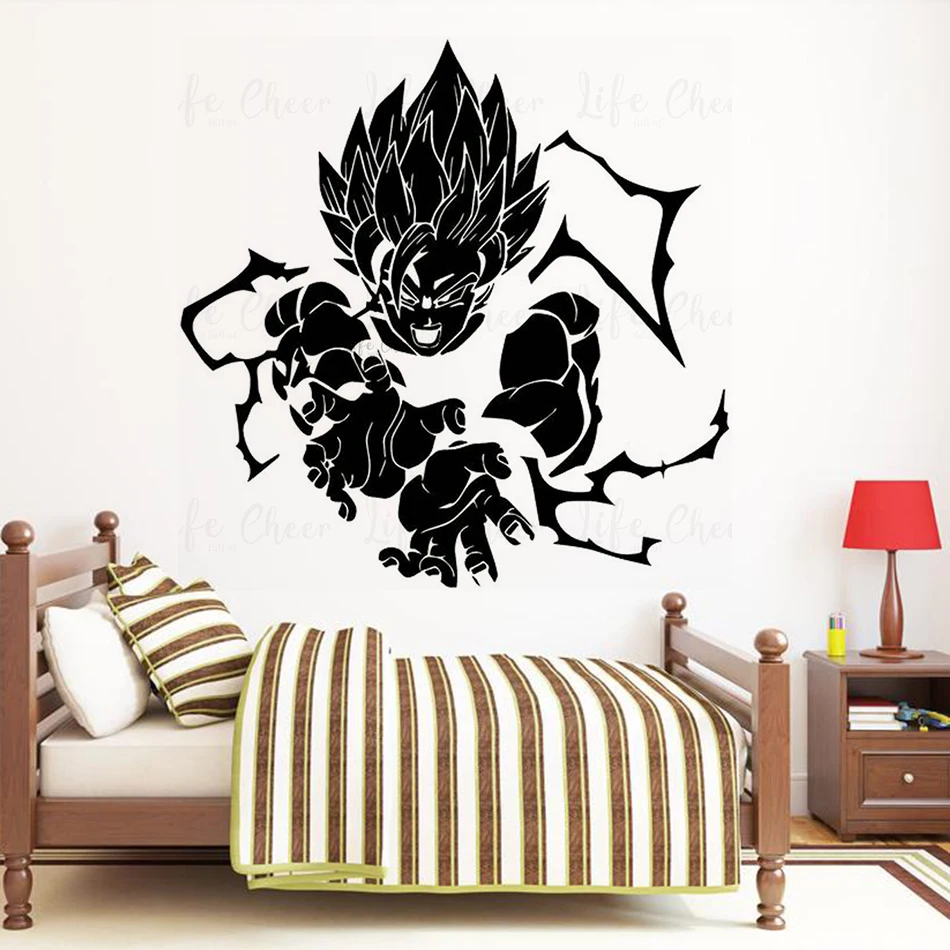 Goku Attack виниловые настенные искусства Dragon Ball Z Goku настенные наклейки детские комнаты декор персонаж виниловая наклейка на стену подростковый плакат для спальни AC386
