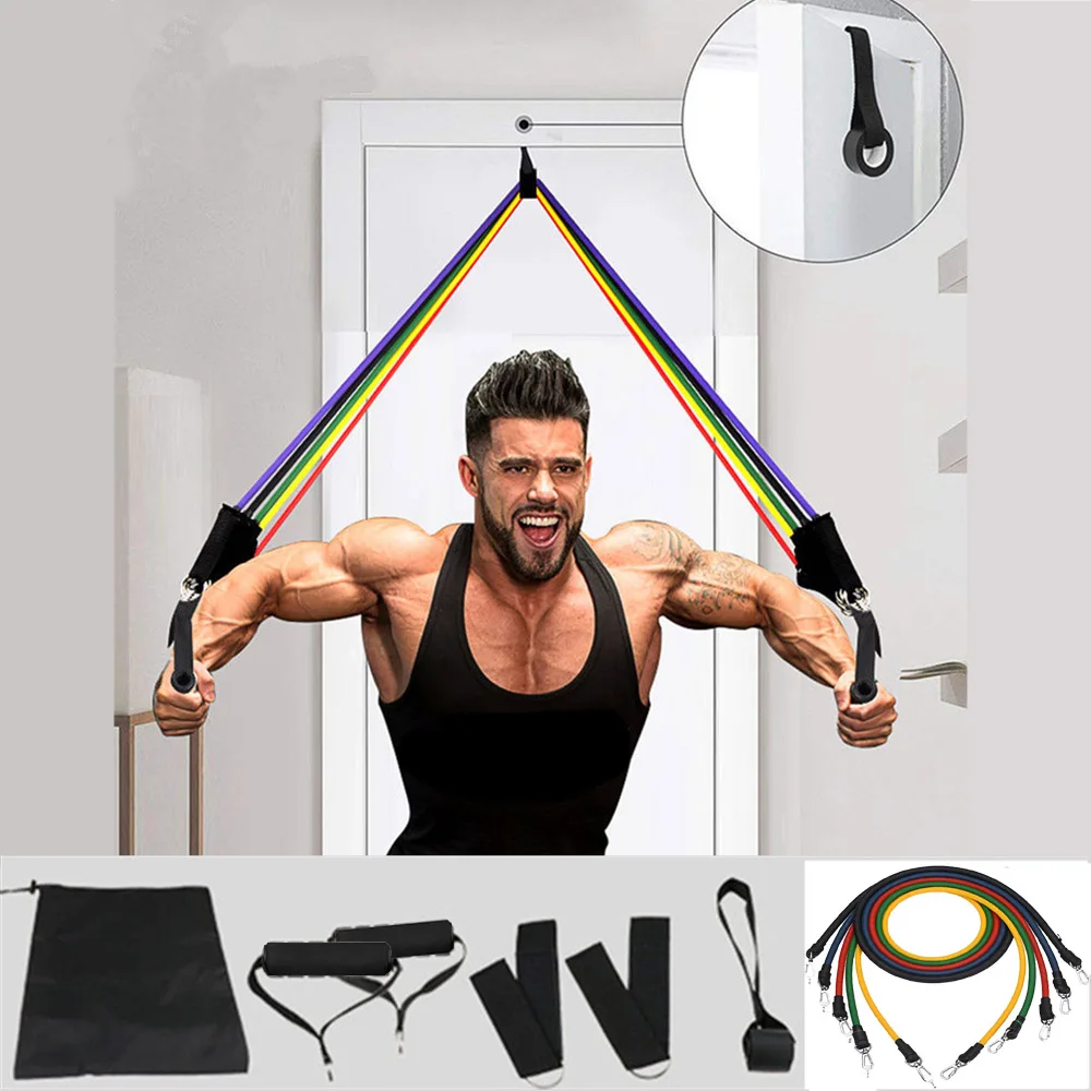 Chest and Back 11Pcs Belly Resistance Bands with Handles Workout Set,Fitness Exercise Bands at Home Gym Equipment,Perfect for Strength Training,Weights Glutes,Dumbbells Leg Arms 