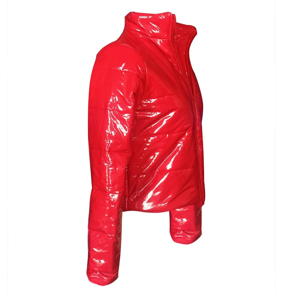 KANCOOLD spring and autumn new short patent leather bright leather bread service down jacket coat motorcycle jacket black