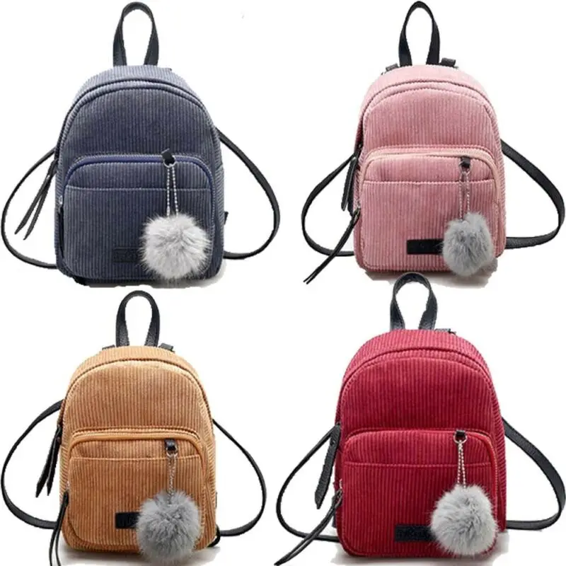 Mochila de pana para mujer, bolso de hombro, mochila escolar de viaje, Mini bolsa de viaje