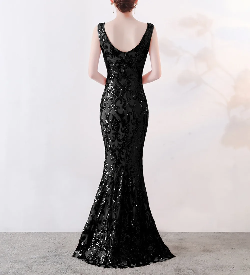 Solovedress блестящая ткань темно-синего цвета блесток Русалка вечернее платье с разрезом V шеи без рукавов блестящие вечерние платья vestido de fiesta SL-E91