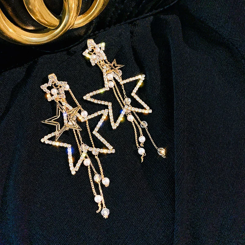 925 серебряные асимметричные серьги с пентаграммой звезды и кисточкой