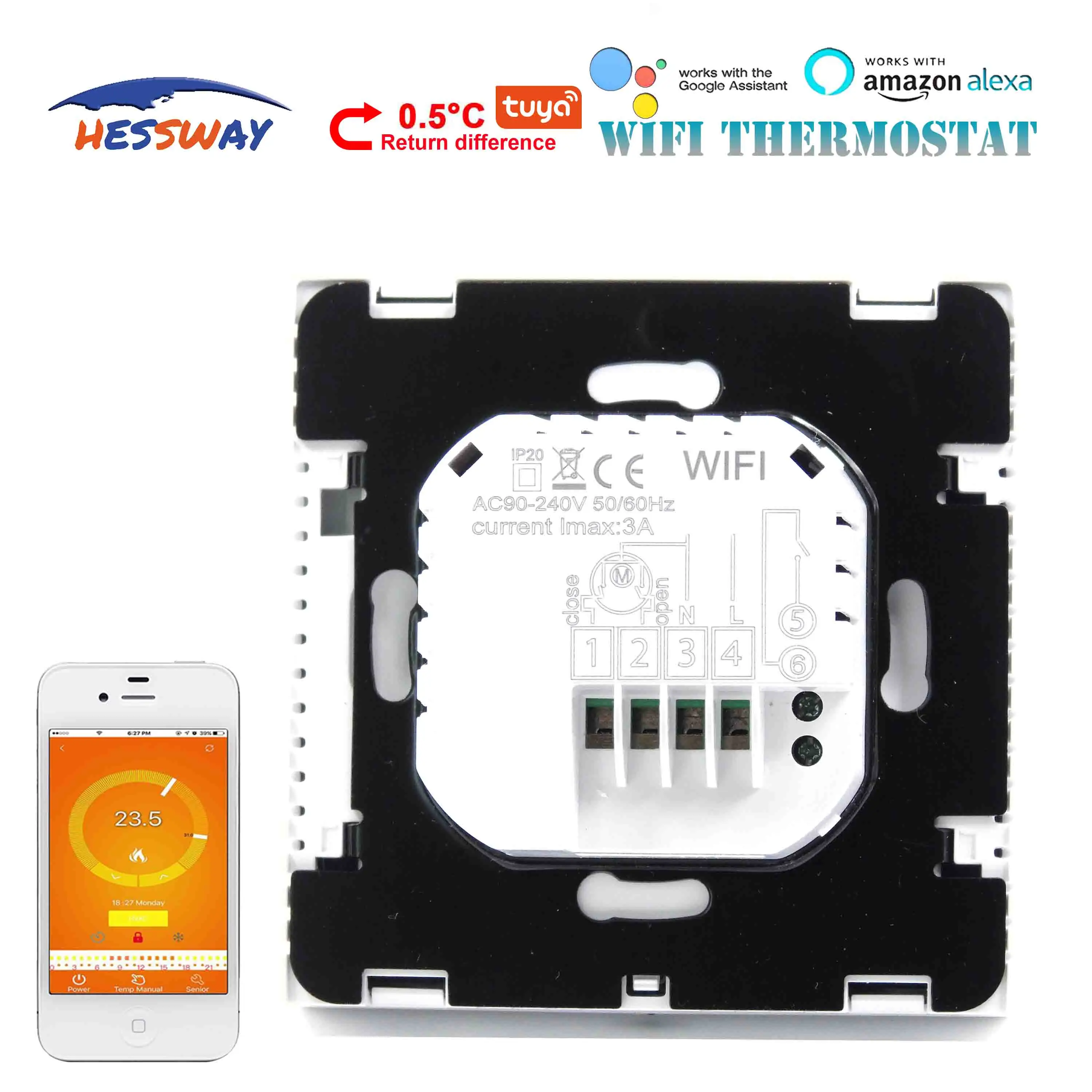 Терморегулятор HESSWAY 3а TUYA для холодильника Wi Fi термостат газового бойлера 2 в 1