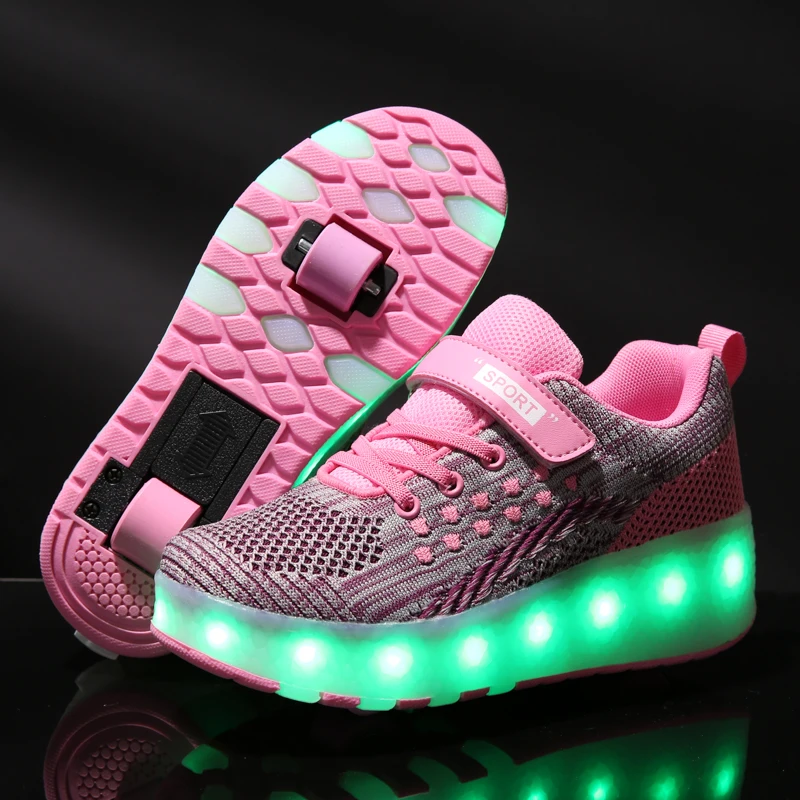  Two Wheels Luminous Sneakers USB Charging Led Light Roller Skate Shoes For Children Kids Shoes Boys - 4000249409201