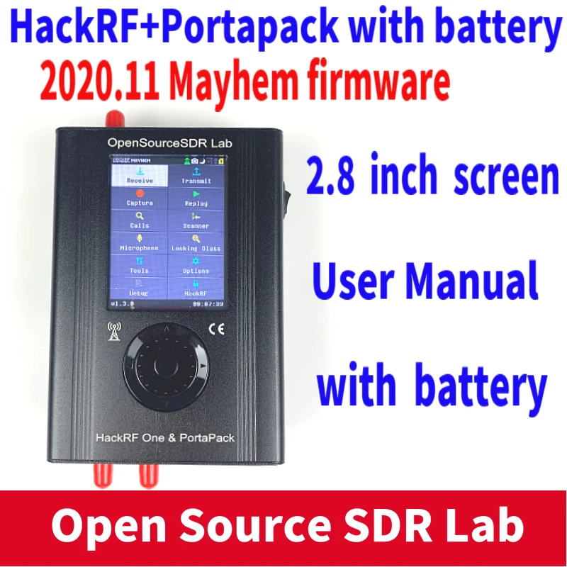 PORTAPACK with 2020.11 Mayhem Firmware Flashed+HACKRF ONE 1MHz to 6GHz SDR Software De+1000mAH Battery + 2.8Touch LCD