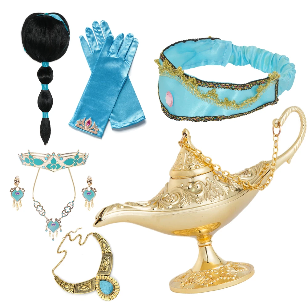 badge Kaal Proportioneel Meisjes Jasmine Dress Up 3 Pcs Set Kids Meisjes Jasmijn Jewelre Aladdin 'S  Lamp Pruik Prinses Accessoires Sets Voor Kids party|Haaraccessoires| -  AliExpress