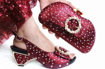 

Wine Pumps With Purse African Women's Sandal Shoes And Evening Bag Set GL1912-7 Heel Height 7.5CM