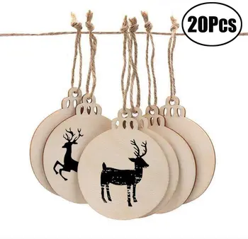 

Lvcky 20 Pieces Wooden Round Bauble Blank Hanging Wood Pieces Christmas Tree Pendants Ornaments