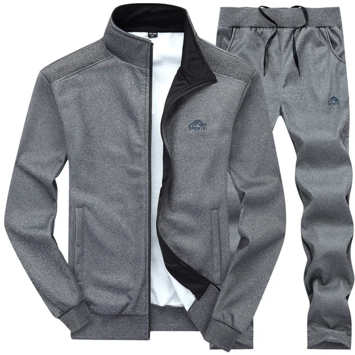 Спортивный костюм, мужская верхняя одежда, толстовка, комплект из 2 предметов, осенний спортивный костюм, мужской фитнес-стенд, толстовки с воротниками, куртка+ штаны, комплекты, Новинка - Цвет: LY003 Dark Grey