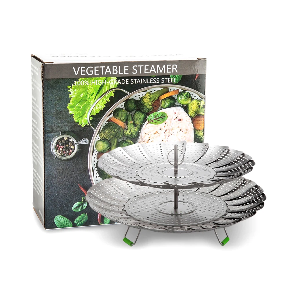 

kitchen Accessories high quality Vegetable Steamer Stainless Steel Folding Double Steamer for Pot Accessorie Pressure Cooker