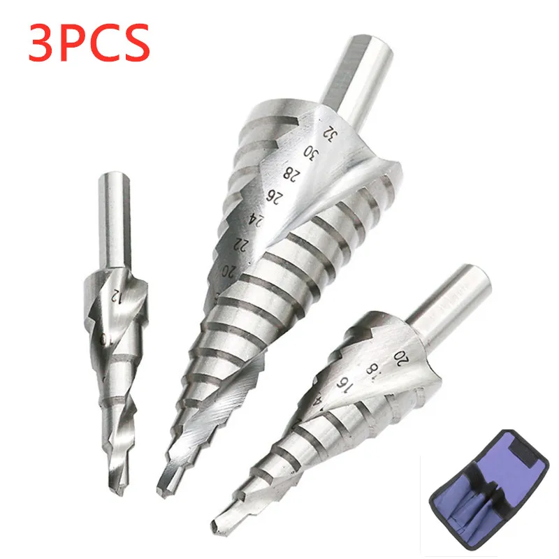 

3pcs 4-12 4-20mm 4-32mm Pagoda Drill Hexagon Screw Drill Core Drilling Tool HSS Spiral Grooved Metal Steel Step Drill Bit