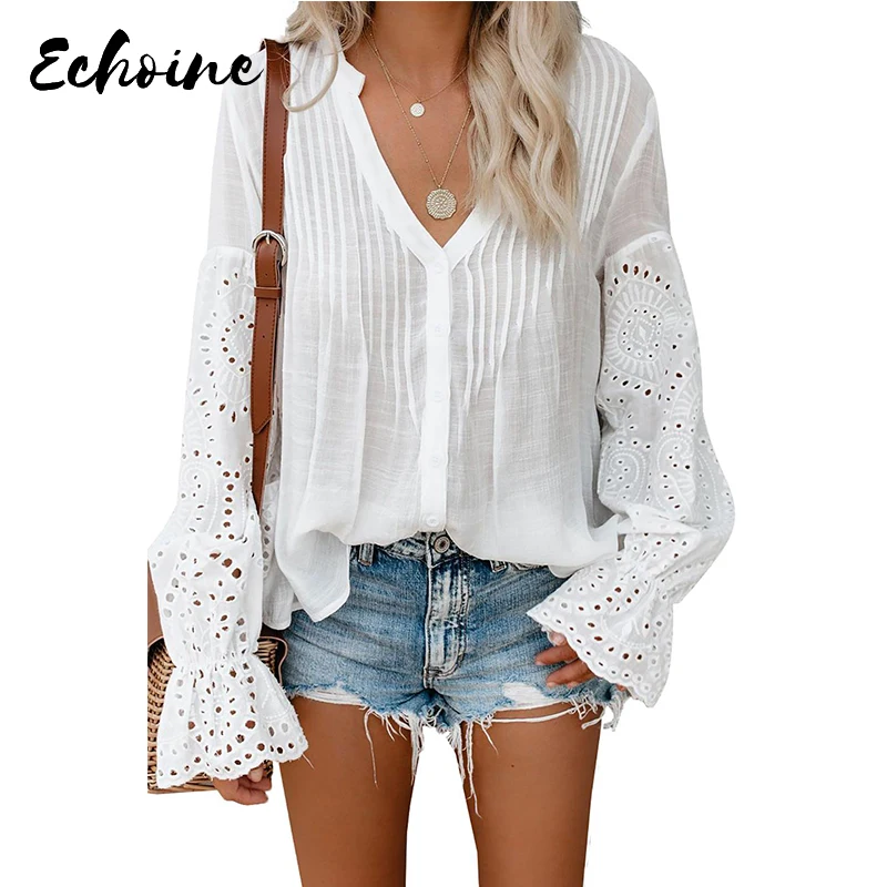 Женский верх с V образным вырезом и длинным рукавом|Блузки| |