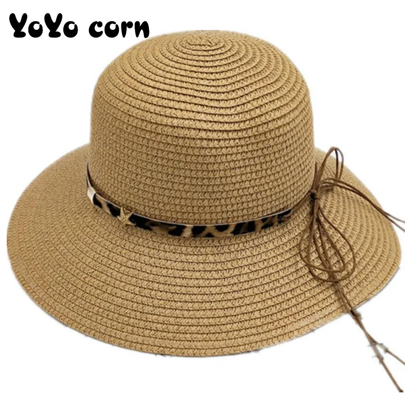 YOYOCORN, Корейская версия, леопардовая соломенная шляпа, женская уличная пляжная шляпа, летняя, для морского отдыха, для дикого козырька, для большого взрыва, праздничная Кепка От Солнца
