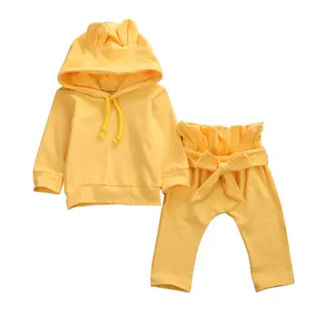 

Infant Baby Girl Clothes Solid Color Long Sleece 3D Ear Hooded Tops+Leggings Pants 2PCS Outfit Tracksuit Warm Clothes