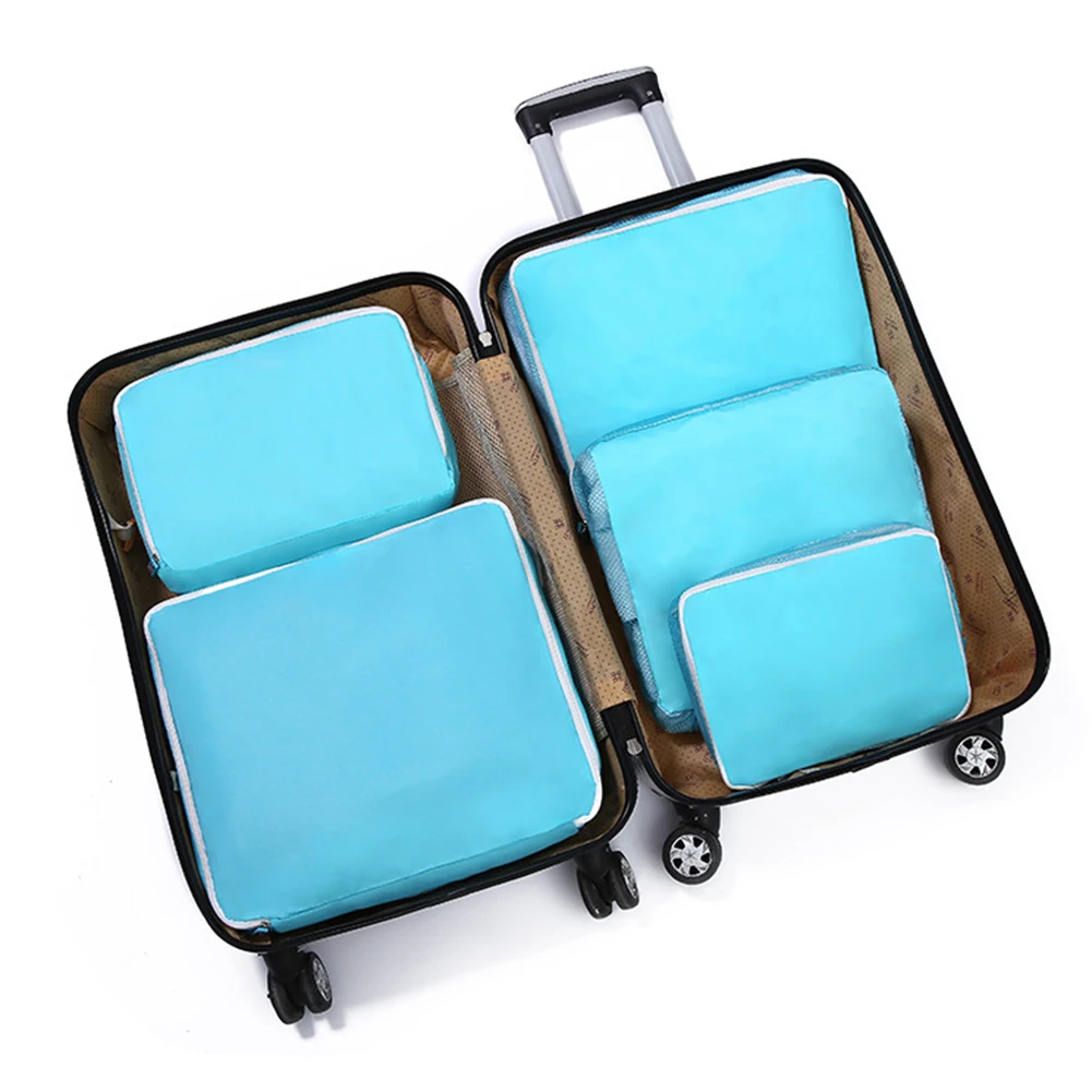 5Pcs Polyester Lightweight Bathroom Foldable Compression Storage Bag Set Luggage Packing Travel Suitcase Clothes Organiser